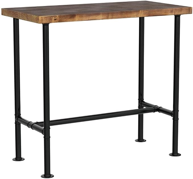 Industrial 41.3inch Height Bar Table Vintage Pipe Design Bistro Table Rustic Kitchen Dining Breakfast Desk Farmhouse Office Computer Desk Wooden Top Pub Coffee Table