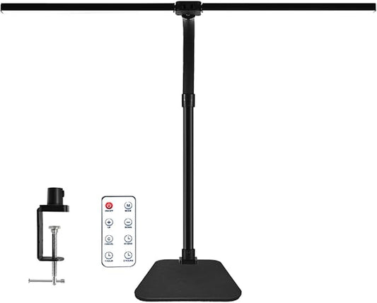 LED Desk Lamp for Office Dorm Home - Eye Caring Desk Light with Timer, Remote Control 24W Brightest Dual Screen Computer Monitor Gooseneck Dimmable Table lamp with Anti-Glare Cover Clamp & Base