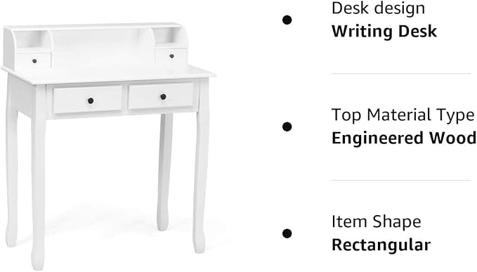Giantex Writing Desk with 4 Drawers, Removable Floating Organizer 2-Tier Mission Home Computer Vanity Desk for Apartment Small Space, White