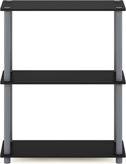 Furinno TURN-N-TUBE Storage Shelves, 3-Tier Book Shelf, Corner Shelf, Toolless Open Shelves, for Organization and Storage, Living Room, Garage, Home Office, Black