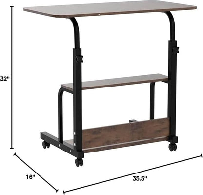 Adjustable Table Student Computer Desk Portable Home Office Furniture Small Spaces Sofa Bedroom Bedside Learn Play Game on Wheels Movable with Storage Size 31.5 * 15.7 in Oak D