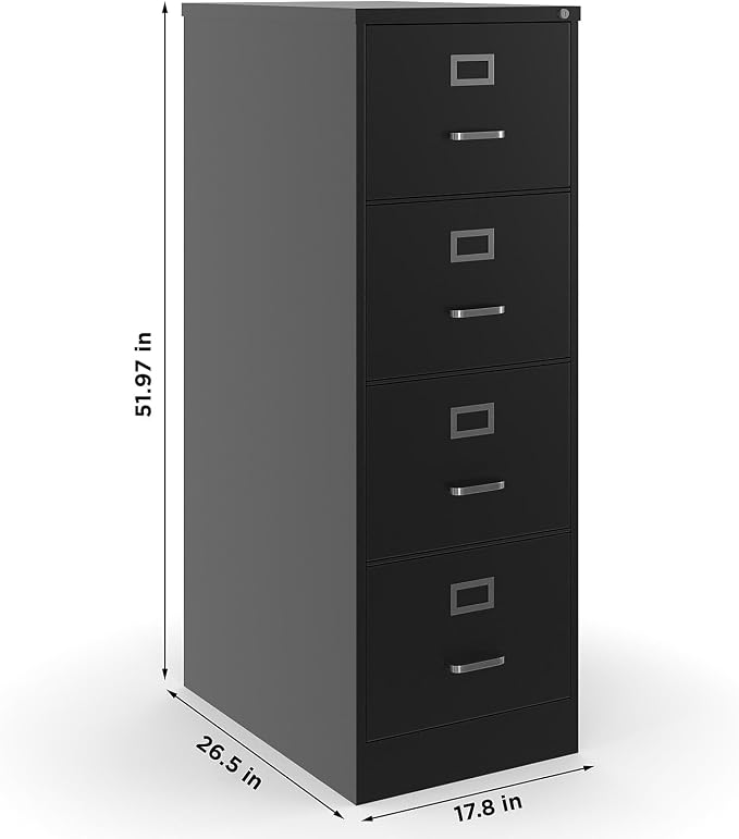 STAPLES Commercial 4 File Drawer Vertical File Cabinet, Locking, Black, Legal, 26.5" D