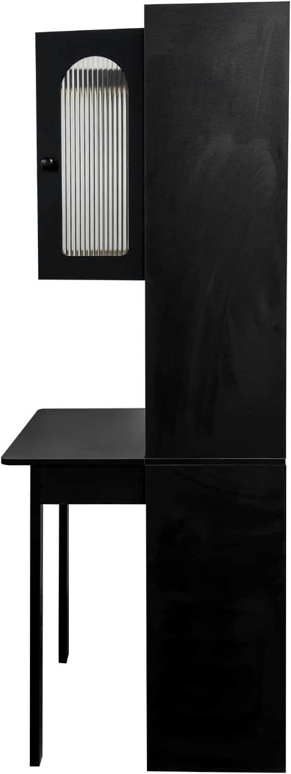 KEIKI Fold-Out Home Office Desks Writing Table with Glass Doors, Drawers, Bookshelf & Storage Shelves, Modern Wooden Convertible Workstation for Work, Study