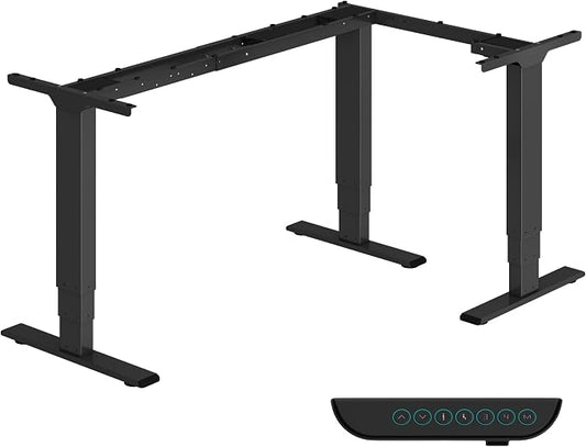 SANODESK Electric Height Adjustable 3-Leg L Shaped Standing Desk Frame, Support up to 330lbs, Sit Stand Ergonomic L Desk Frame Only, Black