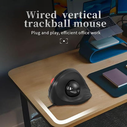 JOMAA Wired Trackball Mouse – 6-Button Ergonomic Design with CPI Switch (400/800/1200/1600), Red LED Indicator, 250Hz Polling Rate, Plug & Play, for PC, Laptop, Desktop (Black)