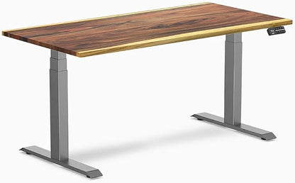 Desky Dual Hardwood Sit Stand Desk - 60x30 Electric Standing Desk - Dual Motor, 3 Stage Adjustable Height Desk - Solid Wood Standing Desk - Whole-Piece Top in Real Saman Wood