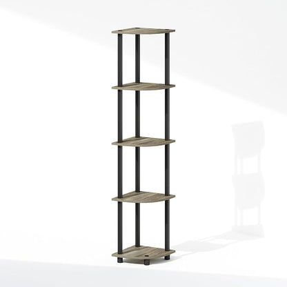 Furinno Turn-N-Tube Storage Shelves, 5-Tier Book Shelf, Corner Shelf, Toolless Open Shelves, for Organization and Storage, Living Room, Home Office, Hallway, Bedroom, French Oak