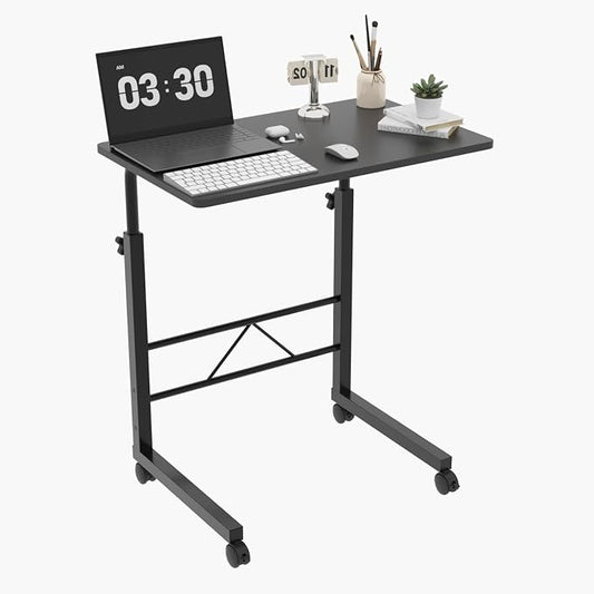 VINGLI Computer Workstation, Standing Desk Adjustable Height, Small Computer Desk w/Rolling, Sit Stand Laptop Desk TV Tray Computer Workstation for Bed Sofa Hospital Reading Eating, 23.6", Black