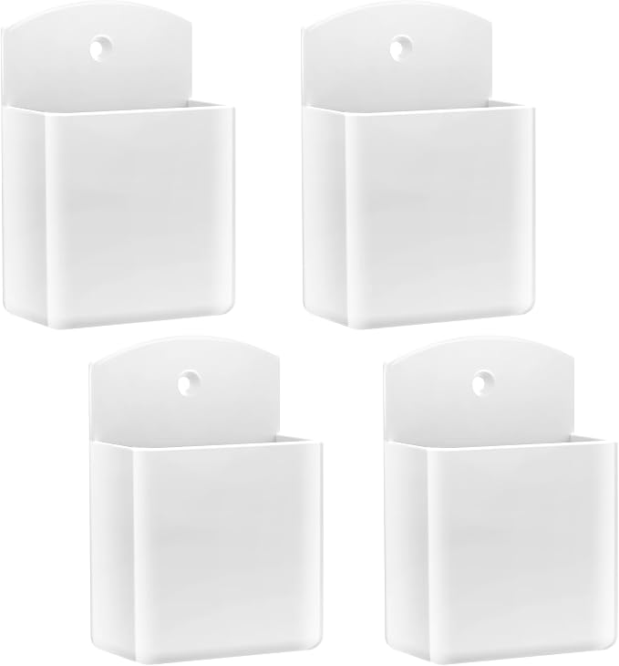 DRQ 4pc Adhesive Remote Control Holder, Wall Mount TV Controller Holder, TV Remote Organizer, Wall Pen Holder Desk Accessories Storage for Home Office School, White
