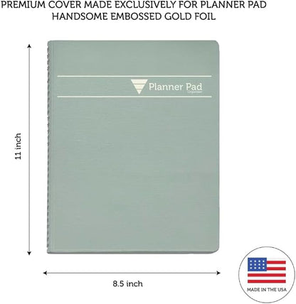 Planner Pad Spiral Bound July 2026 – June 2027 / Academic Year 8 1/2" x 11" Large 3-Tier Funnel Down 12 Month/Weekly Size Organizer, Greenish Grey Cover/Soft Green Ink