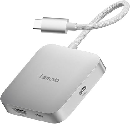 Lenovo USB-C 5-in-1 Travel Hub, 90W Power Delivery, 4K 60Hz HDMI, Dual USB-C and USB-A Ports, Plug and Play, Compact, Silver Grey