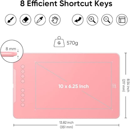 XPPen Deco 01 V3 10x6 Drawing Tablet | 16K Pressure Pen | Battery-Free Stylus | 8 Hotkeys | for OSU Gaming & Teaching | PC/Mac/Android/ChromeOS Compatible | Pink