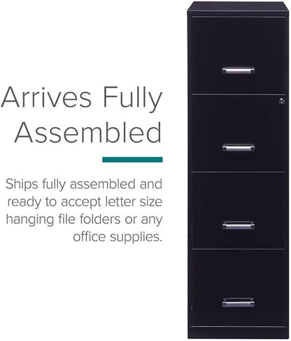 Scranton & Co 18" Deep 4 Drawer Metal Filing Cabinet, Black Finish, Pre-Assembled, Vertical File Cabinet for Letter-Size Documents, Cam Lock Security, Durable Steel Office Storage Solution