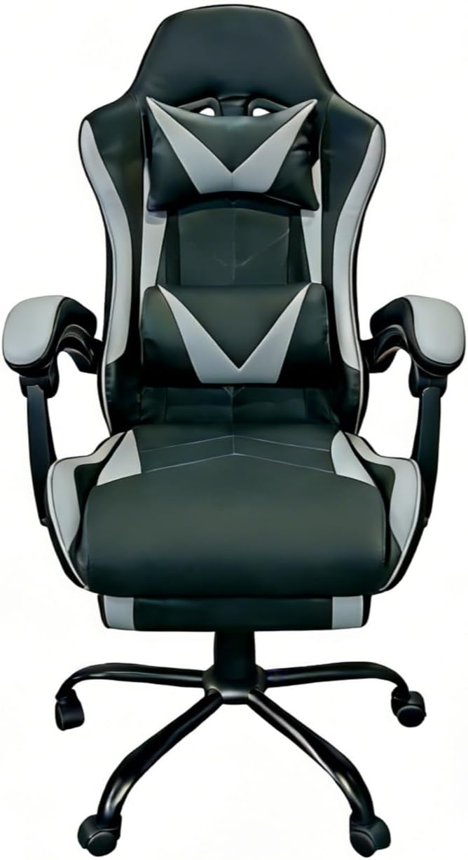 Gaming Chair, Ergonomic Computer Chair with Footrest and Lumbar Support, Height Adjustable Video Game Chair with 360° Swivel Seat and Headrest for Office, Home, Streaming and Gaming (Grey)