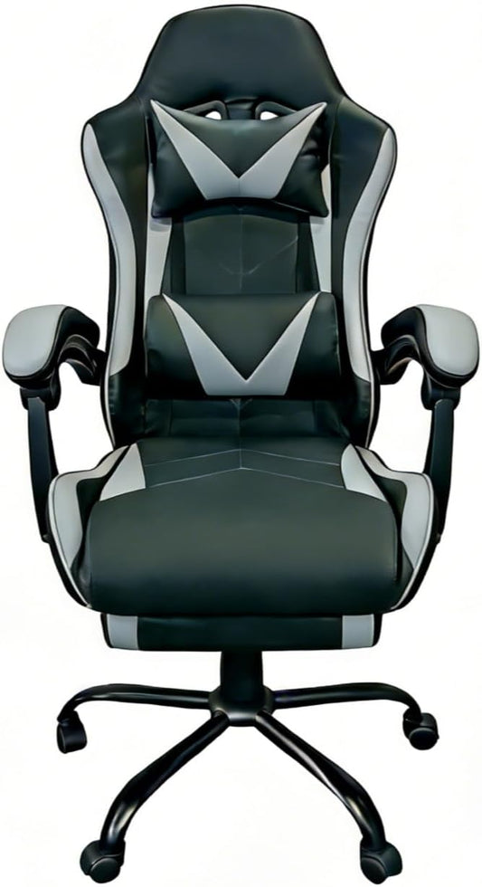 Gaming Chair, Ergonomic Computer Chair with Footrest and Lumbar Support, Height Adjustable Video Game Chair with 360° Swivel Seat and Headrest for Office, Home, Streaming and Gaming (Grey)