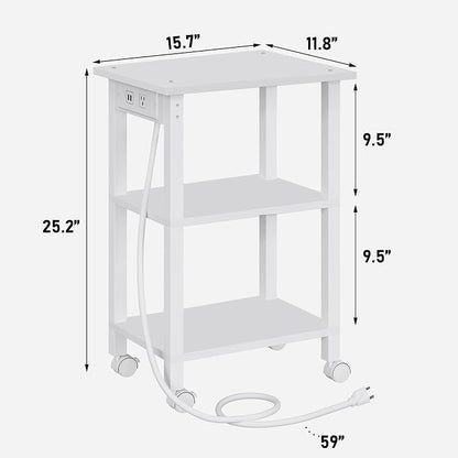 TUTOTAK 3 Tier Printer Stand, Rolling Printer Cart with Power Outlets and USB Ports, Mobile Printer Table with Wheels, for Under Desk, Office, Home, White PS02BW001