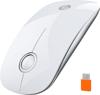 RAPIQUE R306C USB C Wireless Mouse for MacBook, Type-C 2.4GHz Portable Computer Mouse with USB-C Receiver, Silent Click, Slim Cordless Mouse, 3-Speed DPI, for iPad, Chromebook, Laptop, MacOS - White