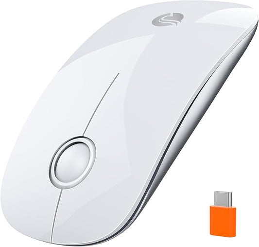 RAPIQUE R306C USB C Wireless Mouse for MacBook, Type-C 2.4GHz Portable Computer Mouse with USB-C Receiver, Silent Click, Slim Cordless Mouse, 3-Speed DPI, for iPad, Chromebook, Laptop, MacOS - White