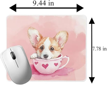 TUBBIE Basic Mousepad Puppy in Tea Cup Mouse Pad Desktop Laptop Computer Accessories Home Office Gaming Work Desk Computer Non-Slip Rubber Gift for Dogs Lover Mousepad Coffee or Tea (Welsh Corgi)