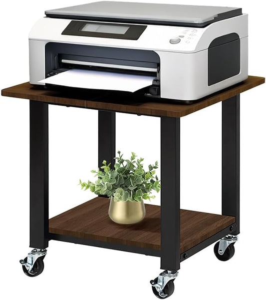 SunnyPoint 2-Tier Mobile Stand with Lockable Wheels — Printer Cart, Mini Fridge Stand, Portable Electronic Device & Projector Holder | Under Desk Storage Shelf for Home & Office, 18.9" x 15.75"