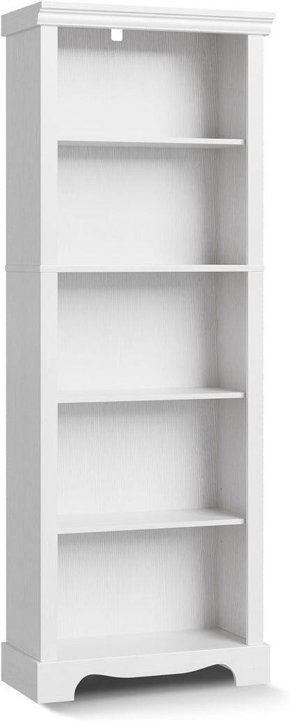 5-Tier Bookshelves and Bookcases, 61.1 inch Tall Bookshelf with Ample Storage Space, Wooden Bookcase, Modern Bookshelf for Study Room, Living Room, Home Office, Bedroom (White)