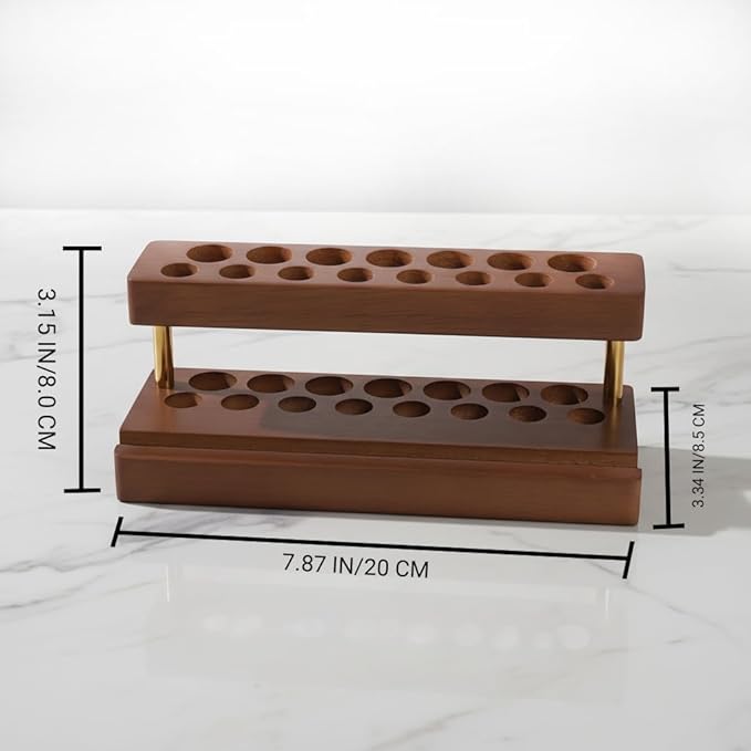 Pencil & Pen organizer for Desk,Wooden pen holder with Phone Stand for Office & Home,Solid Walnut Pencil Display Stand (Double-row - Walnut)
