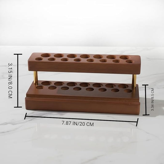 Pencil & Pen organizer for Desk,Wooden pen holder with Phone Stand for Office & Home,Solid Walnut Pencil Display Stand (Double-row - Walnut)