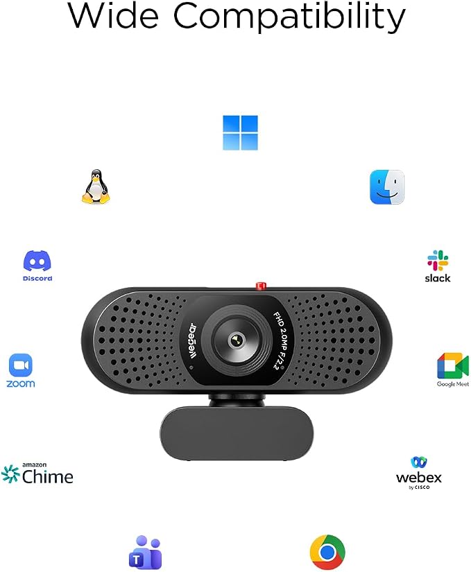 wegear Full HD 1080p Webcam for PC, Laptop & Desktop, Built-in Dual Microphones, Privacy Cover, 85°FOV, Fixed Focus, Plug & Play USB-A Computer Camera for Zoom, Teams, FaceTime, Google Meet, Streaming
