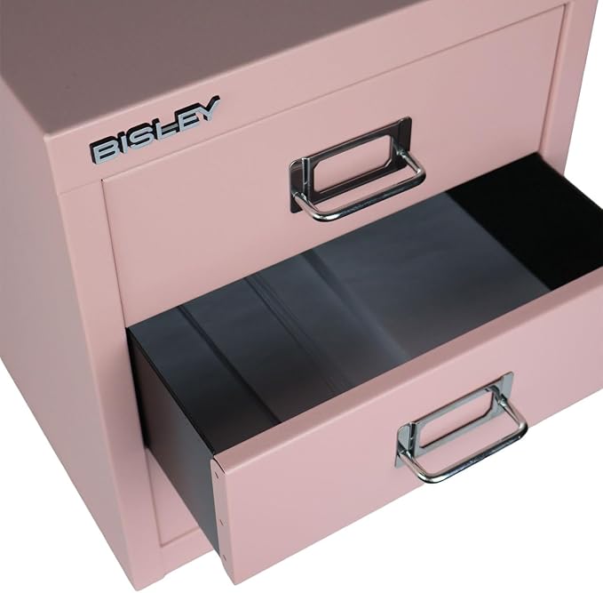 Bisley 3-Drawer Steel MultiDrawer Cabinet - Palest Pink | Chrome Pull Handles with Label Holders, Powder-Coated Steel, Removable Drawers, Desktop Storage, Labels Included