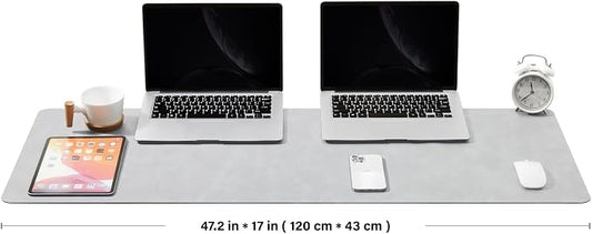 Distressed Leather Desk Mat - Non-Slip PU Desk Pad for Office and Home - Desk Organization and Accessories - Ideal for Large Mouse Pad and Desk Mats on Top of Desks(Ash Gray,47.2"x 17")