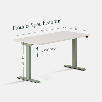 Branch Duo Standing Desk 58 Inches - Adjustable Standing Desk with 20” Range - OLED Control Panel - Frameless Design & Compact Size Suitable for Many Spaces - White Top - Sage Base