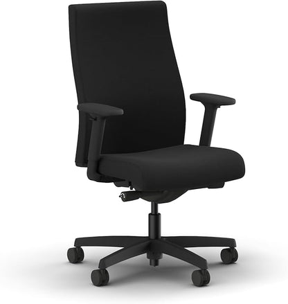 HON Ignition 2.0 Ergonomic Office Chair with Adjustable Arms, Advanced Synchro‑Tilt Recline, Upholstered Desk and Computer Chair for Home Office or Workstation, Black Frame, Black