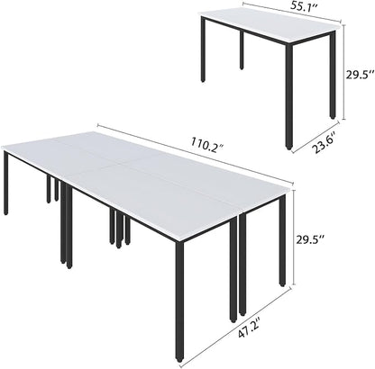 Bonzy Home Conference Tables 9ft Office Computer Desk for Meeting Room Study Writing Printer Podcast Table Save Space Design for 10 People Rustic Modern White 4PCS 110.2"x47.2"x29.5"
