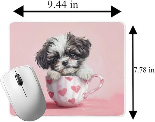 TUBBIE Basic Mousepad Puppy in Tea Cup Mouse Pad Desktop Laptop Computer Accessories Home Office Gaming Work Desk Computer Non-Slip Rubber Gift for Dogs Lover Mousepad Coffee or Tea (Shih Tzu)