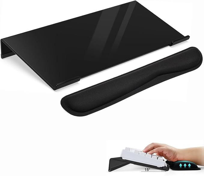 Keyboard Stand for Desk, 17 Inch Clear Ergonomic Keyboard Riser with Wrist Rest, Anti-Slip Silicone Strips, Sturdy Computer Keyboard Lift for Office Home Gaming Typing （Black）