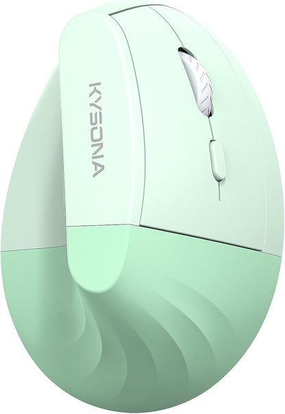KYSONA EM18 Wireless Ergonomic Vertical Mouse, Ergo Design, Bluetooth Cordless Mouse for Medium/Large Hands, Silent Click, 5-Level Adjustable DPI, Carpal Tunnel Mice for Computer/PC/Mac/Laptop, Green