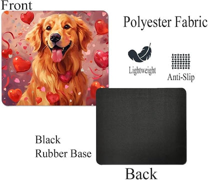 Golden Retriever Mouse Pad Dog with Red Hearts Pattern Non-Slip Rubber Mouse Pad Puppy in Love Mouse Pad for Home Office Work Desk Computer Desktop Laptop for Dog Lovers