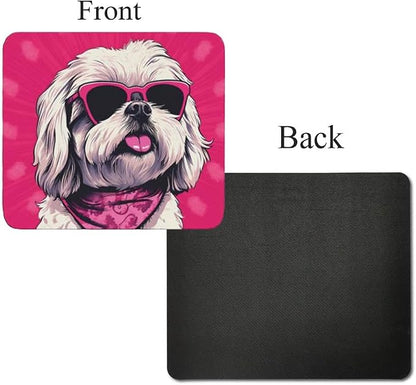 Pink Mousepad Glamour Dog Shih Tzu Mouse Pad for Home Office Gaming Working Desk Computer Desktop Accessories Non-Slip Rubber Mousepad for Dog Lovers