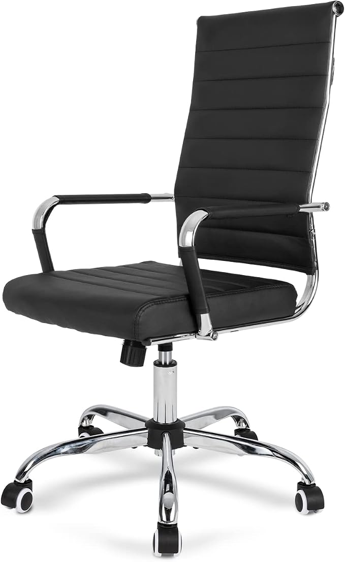 Okeysen Ergonomic Office Desk Chair, Modern PU Leather Conference Room Table Chairs Ribbed, High Back Executive Swivel Rolling Chair for Home, Office