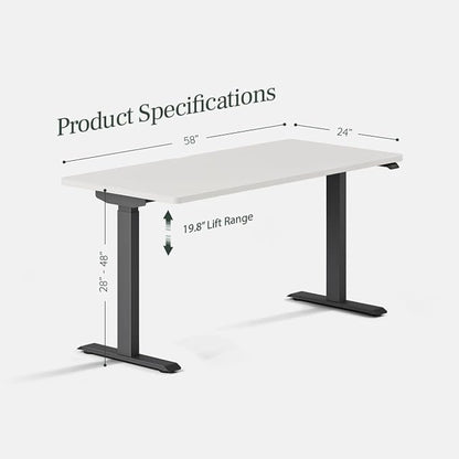 Branch Duo Standing Desk 58 Inches - Adjustable Standing Desk with 20” Range - OLED Control Panel - Frameless Design & Compact Size Suitable for Many Spaces - White Top - Charcoal Base