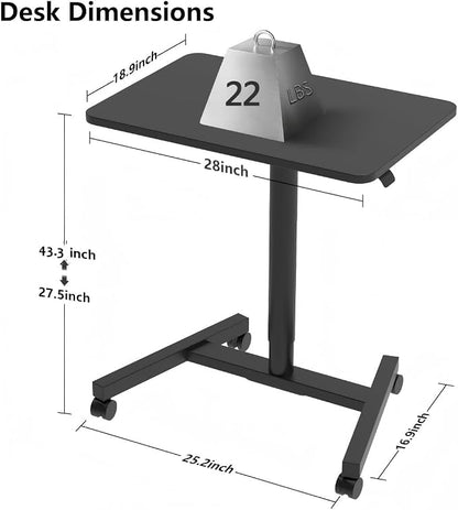 28-Inch Mobile Standing Desk, Adjustable Computer Desk, Portable Standing Desk with Lockable Wheels, Rolling Table for Home Office Classroom Hospital (Jet - Black)