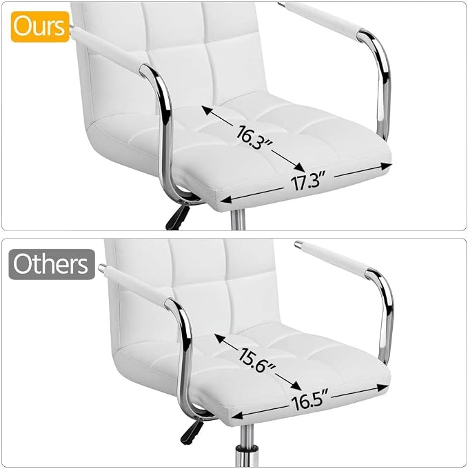 Topeakmart Modern Rolling White Desk Chair with Armrests/Wheels Heavy Duty Base SGS-Tested Gaslift Cylinder Comfortable Computer Chair, 265lb Load Capacity