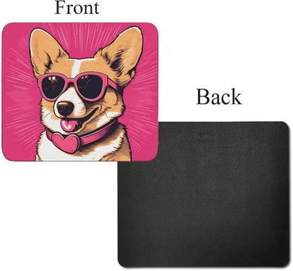 Pink Mousepad Glamour Dog Welsh Corgi Mouse Pad for Home Office Gaming Working Desk Computer Desktop Accessories Non-Slip Rubber Mousepad for Dog Lovers