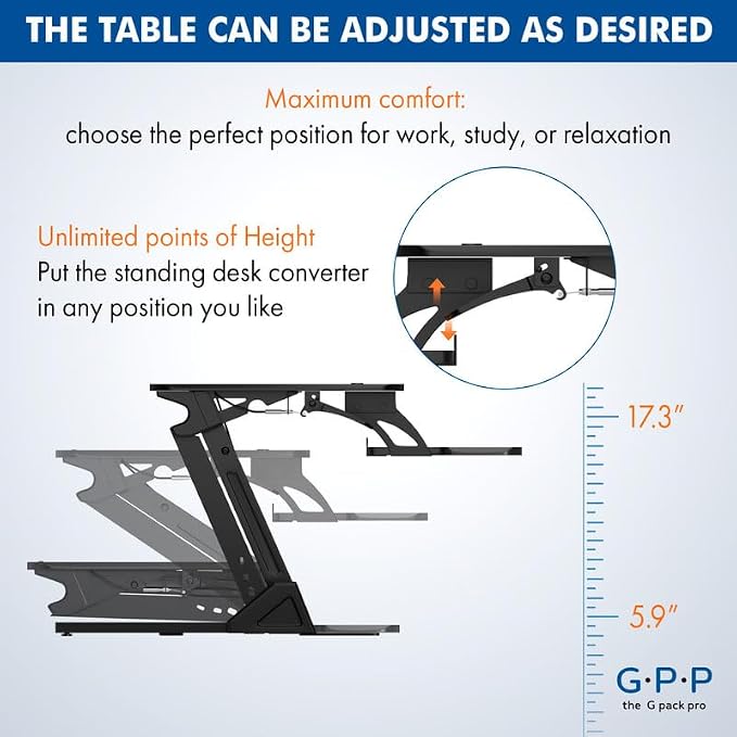 38″ Wide Standing Desk Converter – Sit-to-Stand Workstation for Dual Monitors, Height Adjustable Up to 17.3″ with Large Keyboard Tray – Black