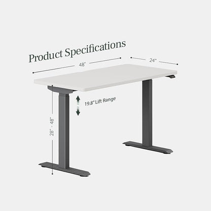 Branch Duo Standing Desk 48 Inches - Adjustable Standing Desk with 20” Range - OLED Control Panel - Frameless Design & Compact Size Suitable for Many Spaces - Charcoal Base - White Top