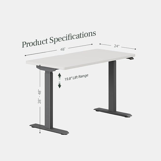 Branch Duo Standing Desk 48 Inches - Adjustable Standing Desk with 20” Range - OLED Control Panel - Frameless Design & Compact Size Suitable for Many Spaces - Charcoal Base - White Top