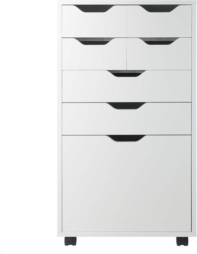 Winsome Halifax Mobile Storage Cabinet with 7 Drawers in White, Stylish & Functional Home Storage Cabinet for Filing, Kitchen Organization, Moveable Furniture for Office, Dorms, Apartments