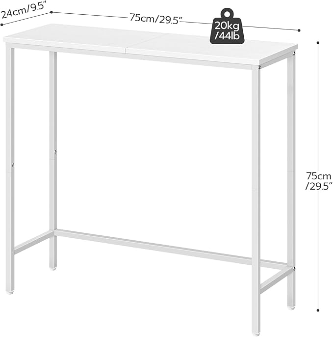 HOOBRO Narrow Console Table, 29.5" Small Entryway Table, Thin Sofa Table, Side Table, Display Table, for Hallway, Bedroom, Living Room, Foyer, White WW75XG01
