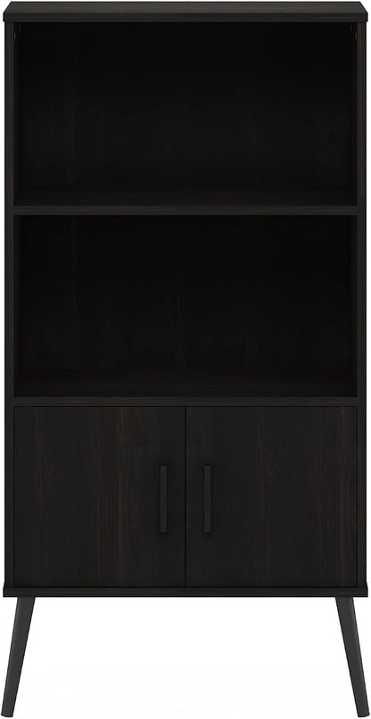 Furinno Claude Mid Century Style Accent Wooden Leg Bookcase Cabinet with Storage Organizer Shelves, Espresso