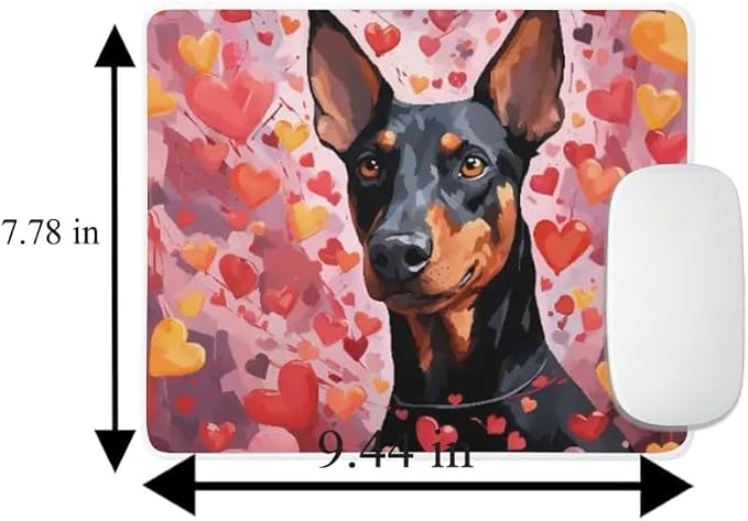 Doberman Pinscher Mouse Pad Dog with Red Hearts Pattern Non-Slip Rubber Mouse Pad Puppy in Love Mouse Pad for Home Office Work Desk Computer Desktop Laptop for Dog Lovers